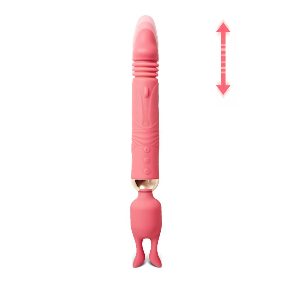 12-Speed Pink Color Silicone Thrusting Dildo with Clitoral Stimulator