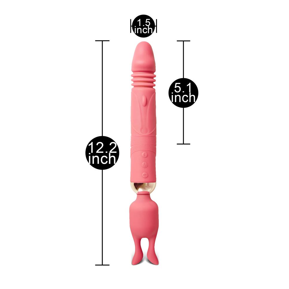 12-Speed Pink Color Silicone Thrusting Dildo with Clitoral Stimulator