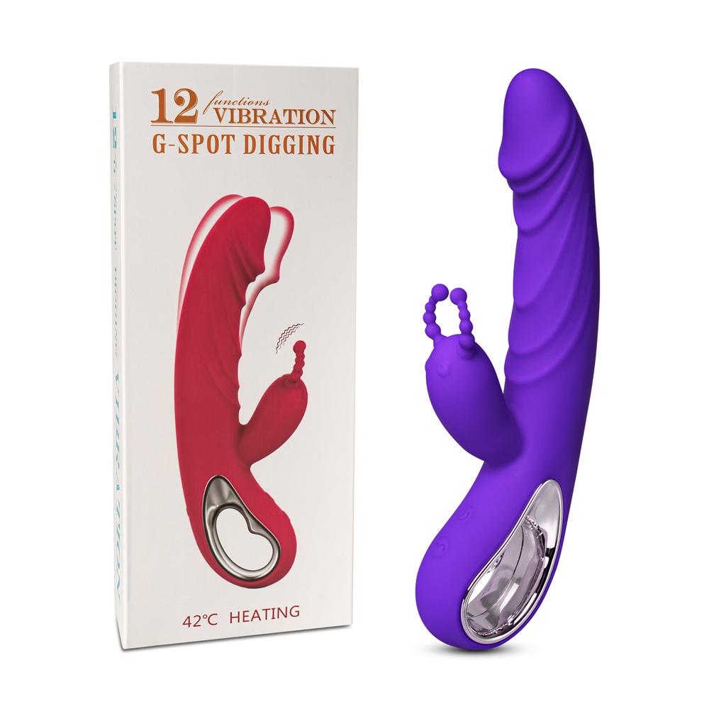 12-Speed Purple Color Silicone Rabbit Vibrator with Wiggling Function