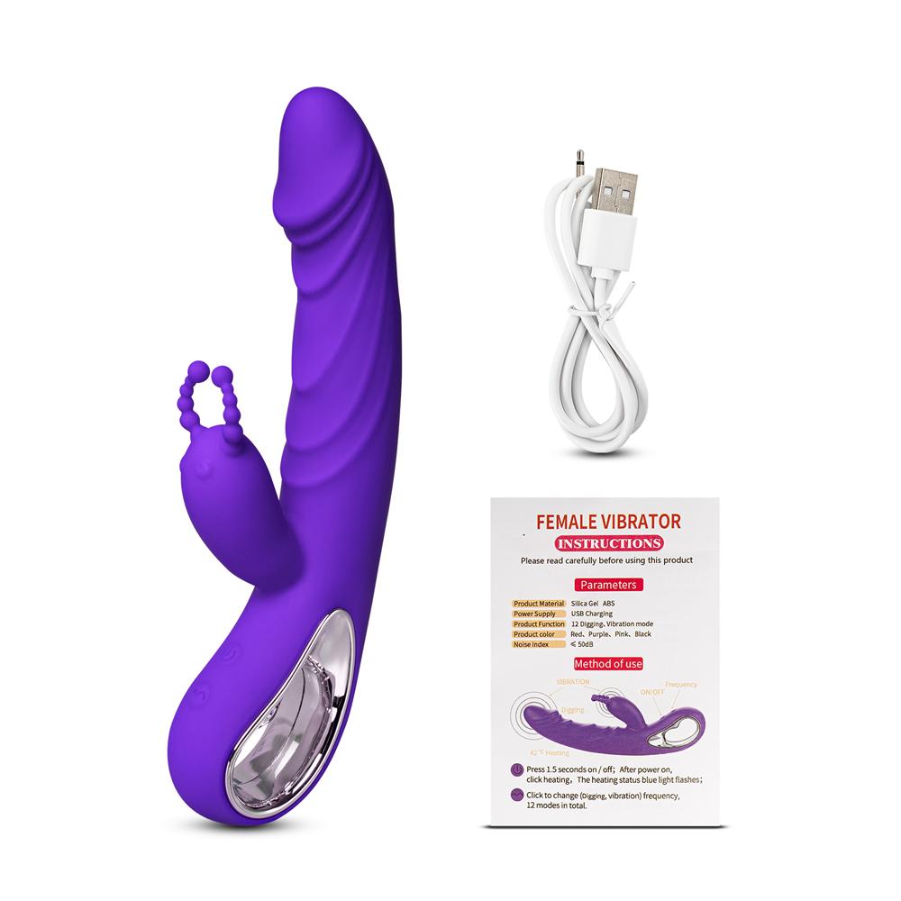 12-Speed Purple Color Silicone Rabbit Vibrator with Wiggling Function