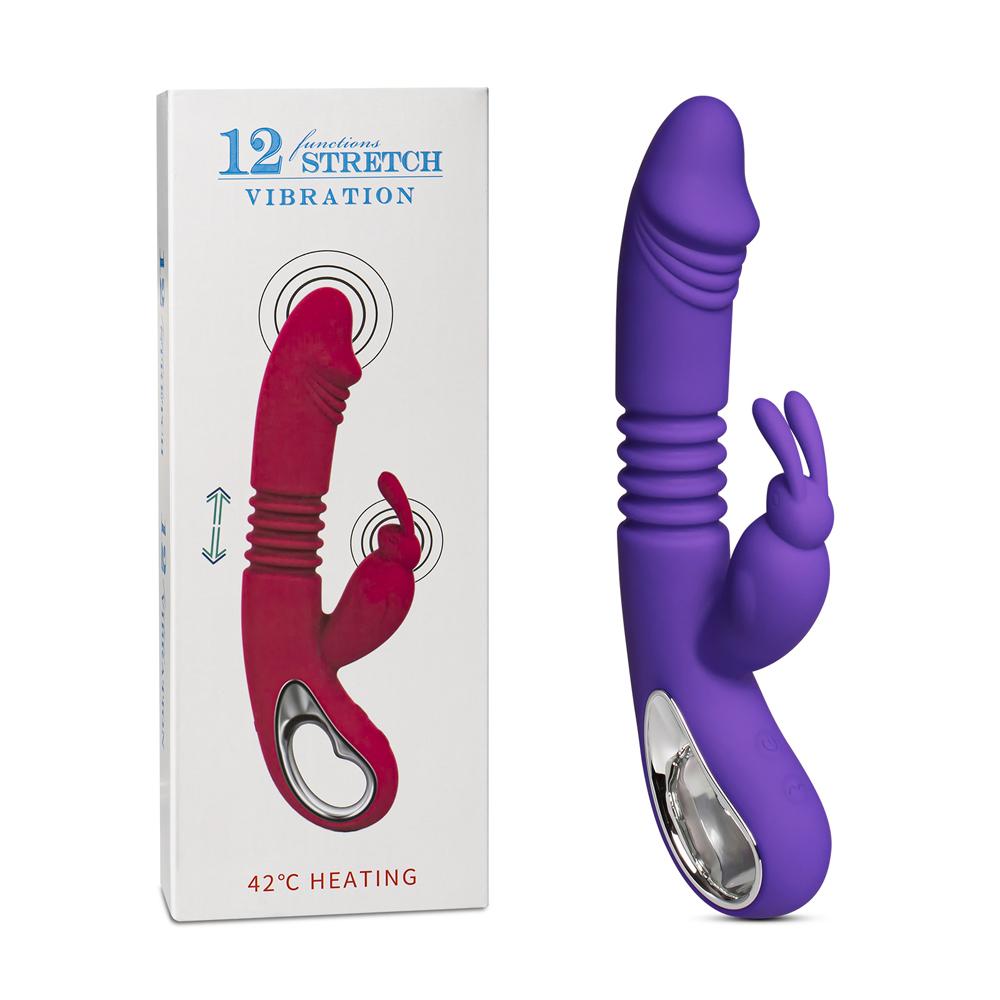 12-Speed Purple Color Silicone Thrusting Rabbit Vibrator with Heating Function