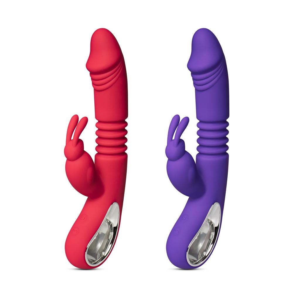 12-Speed Purple Color Silicone Thrusting Rabbit Vibrator with Heating Function