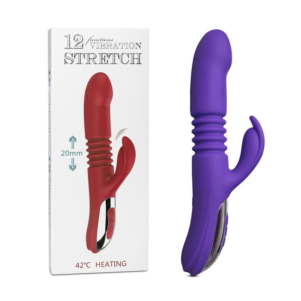 12-Speed Purple Color Silicone Thrusting Vibrator with Heating Function