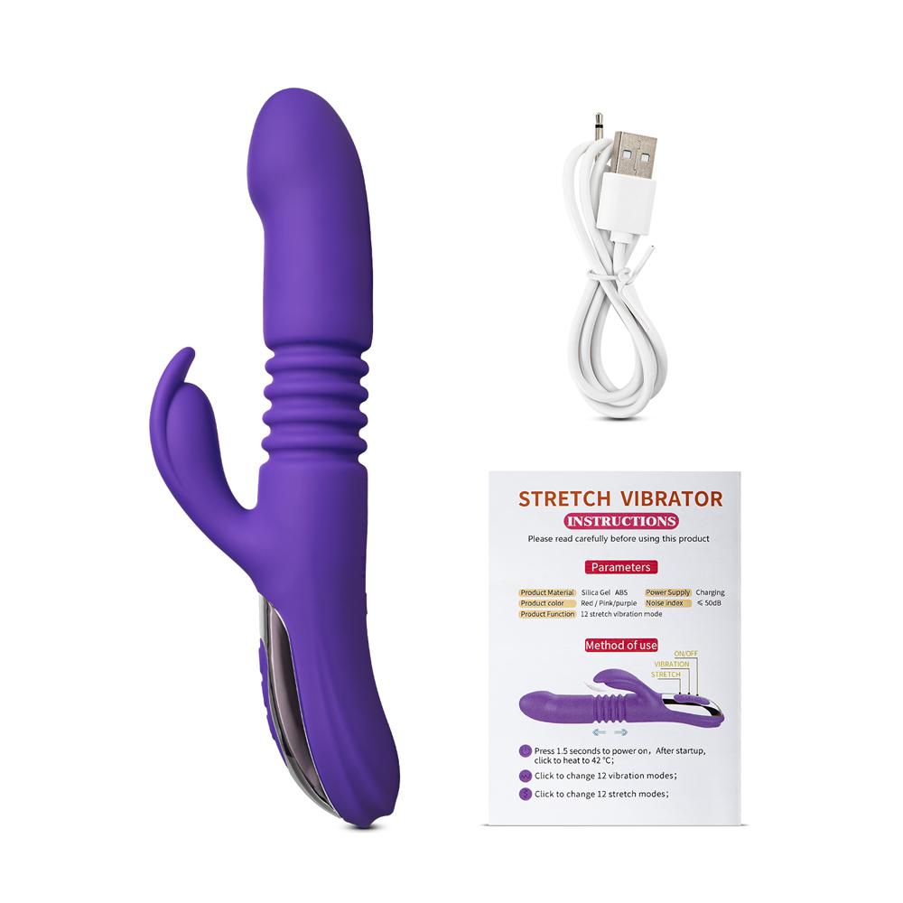 12-Speed Purple Color Silicone Thrusting Vibrator with Heating Function