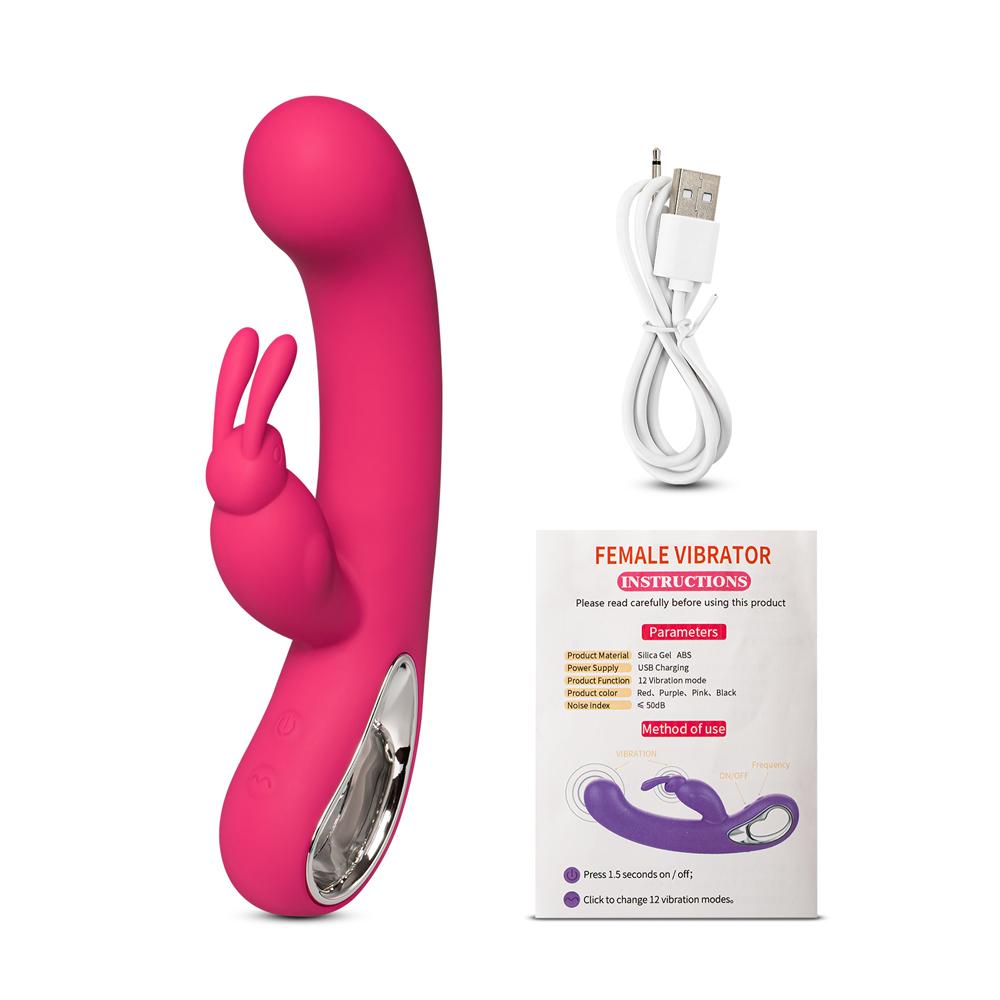 12-Speed Red Color Silicone Rabbit Vibrator