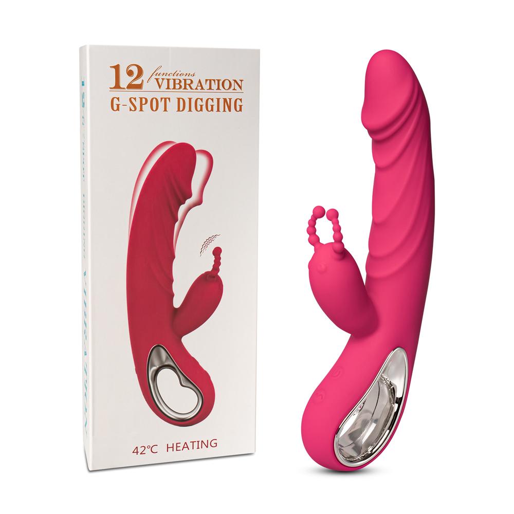 12-Speed Red Color Silicone Rabbit Vibrator with Wiggling Function