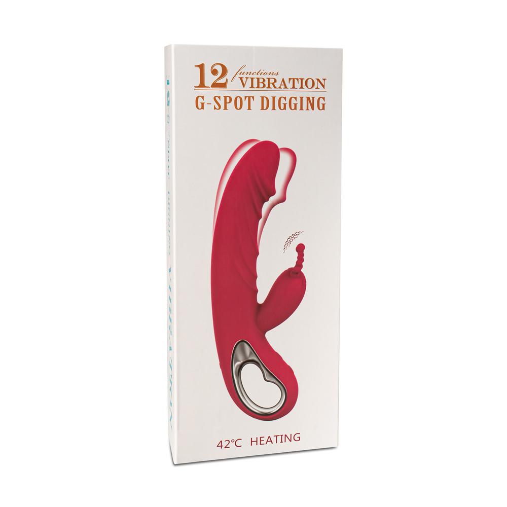 12-Speed Red Color Silicone Rabbit Vibrator with Wiggling Function