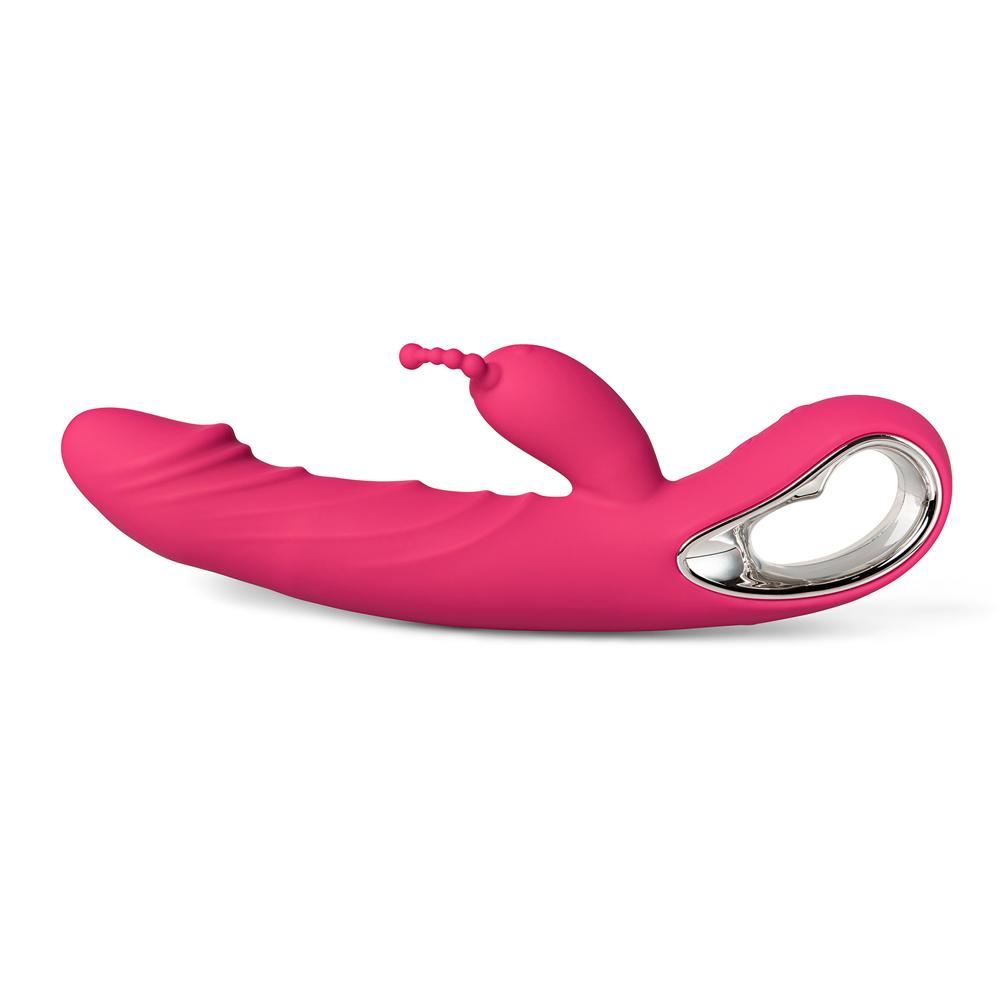 12-Speed Red Color Silicone Rabbit Vibrator with Wiggling Function