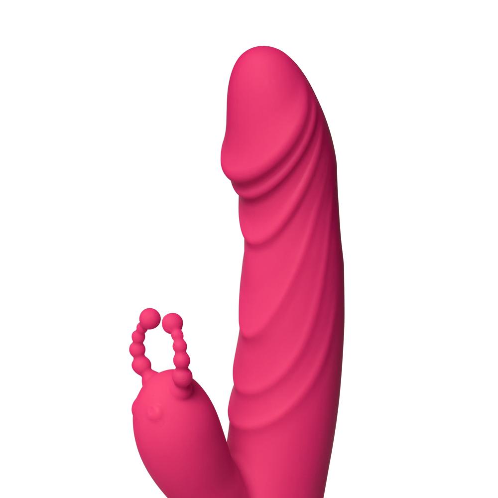 12-Speed Red Color Silicone Rabbit Vibrator with Wiggling Function