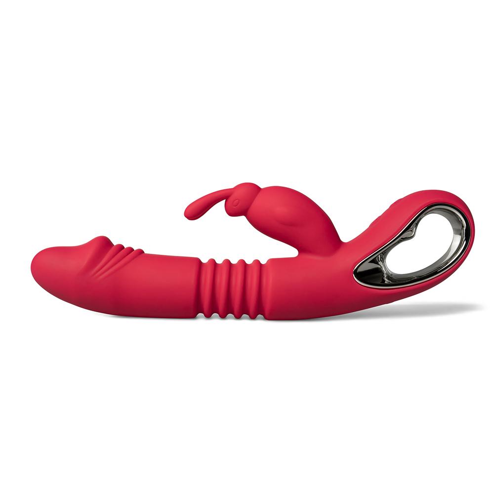 12-Speed Red Color Silicone Thrusting Rabbit Vibrator with Heating Function