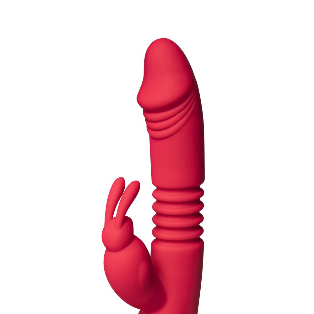 12-Speed Red Color Silicone Thrusting Rabbit Vibrator with Heating Function