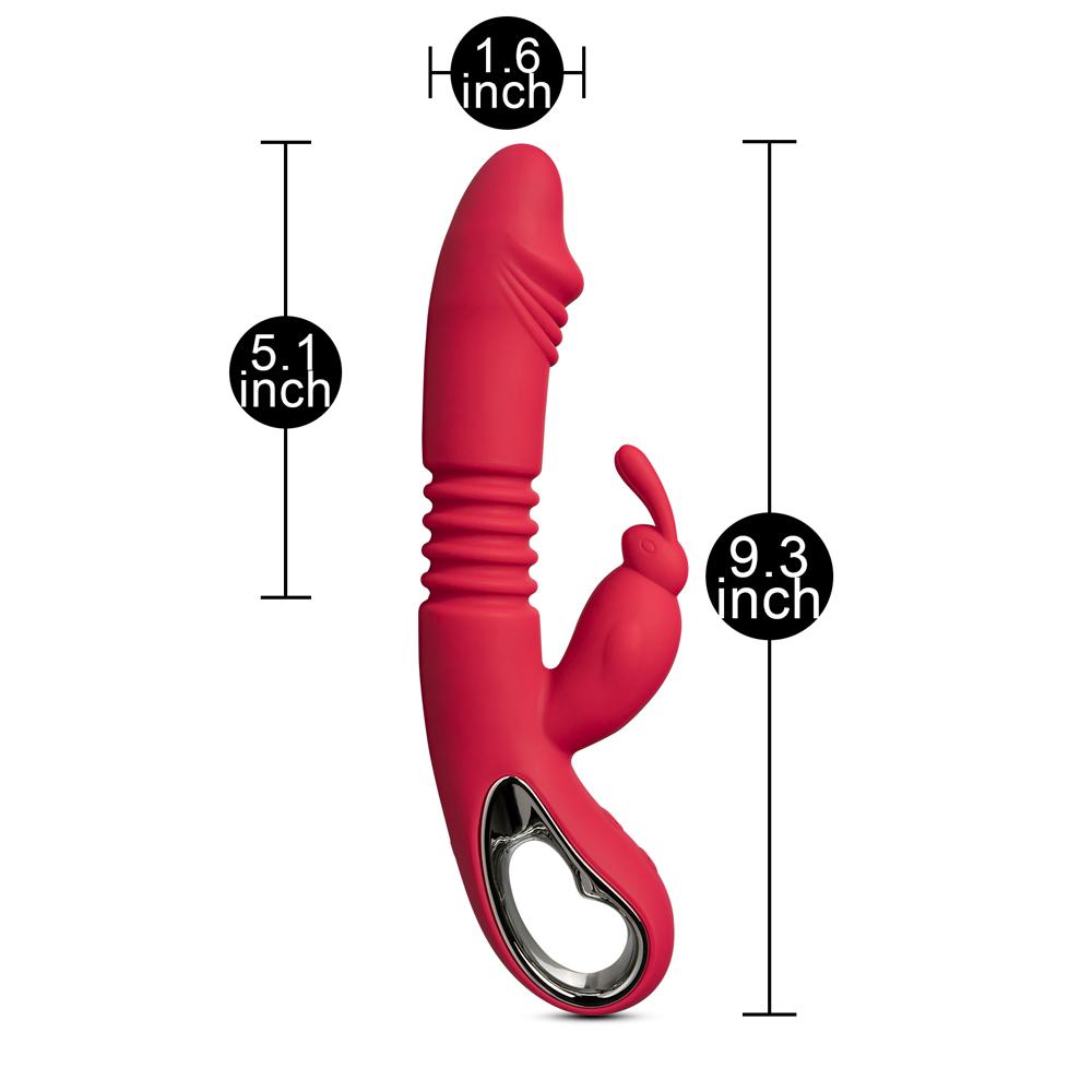 12-Speed Red Color Silicone Thrusting Rabbit Vibrator with Heating Function