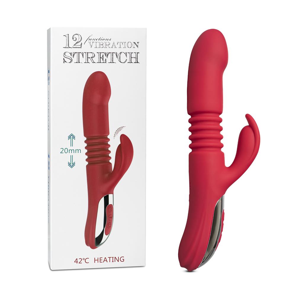 12-Speed Red Color Silicone Thrusting Vibrator with Heating Function