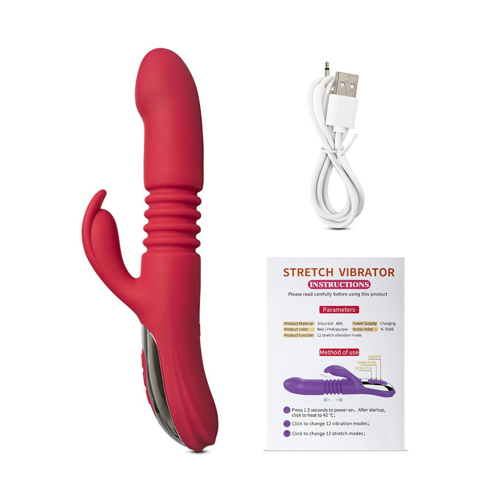 12-Speed Red Color Silicone Thrusting Vibrator with Heating Function