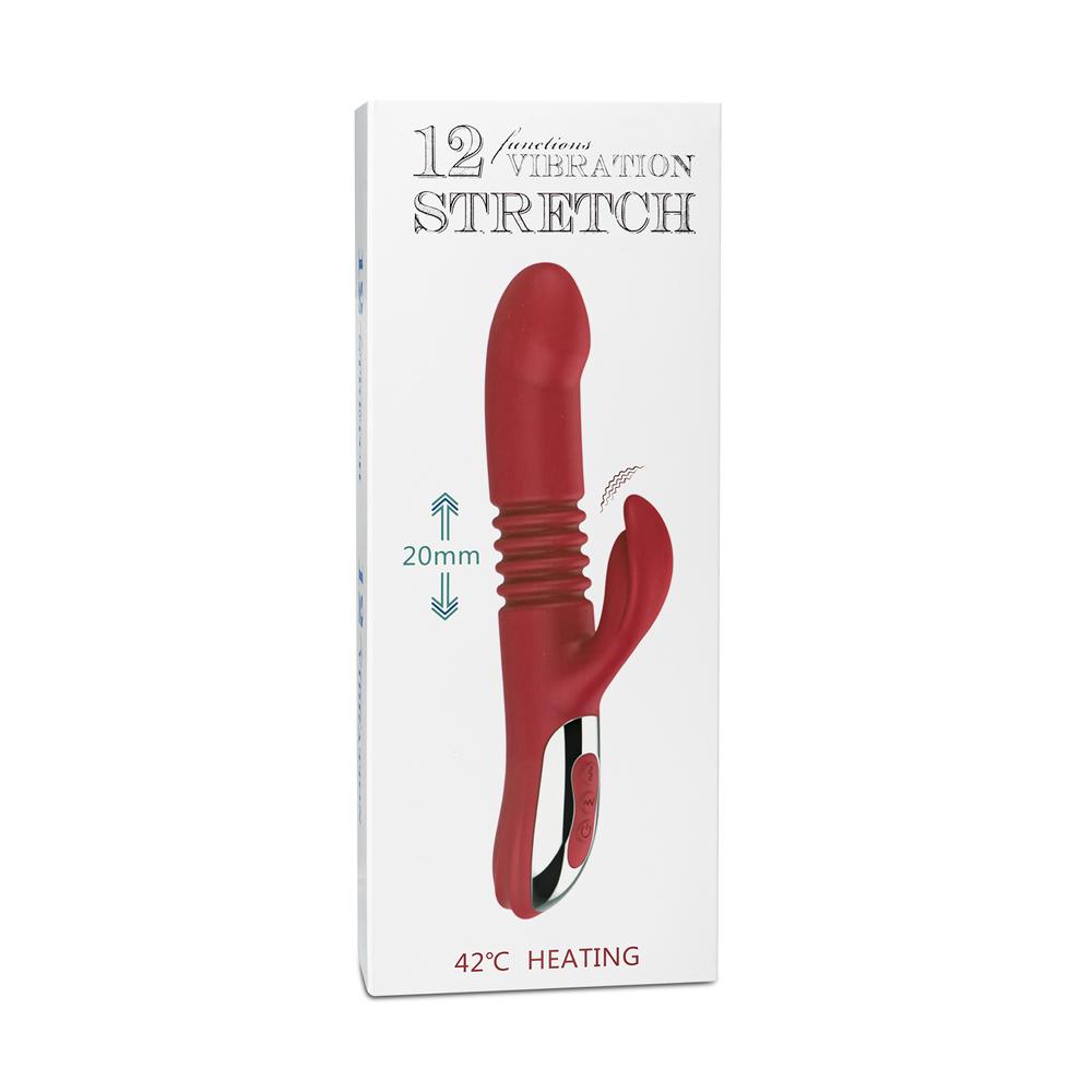 12-Speed Red Color Silicone Thrusting Vibrator with Heating Function