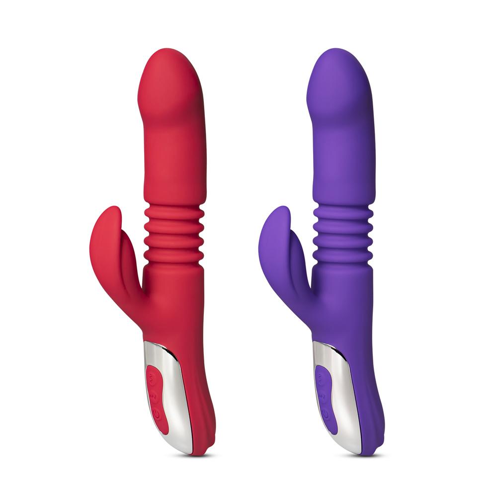 12-Speed Red Color Silicone Thrusting Vibrator with Heating Function