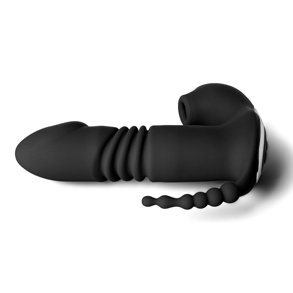 12-Speed Remote Control Black Silicone Thrusting Vibrator with Sucking Function