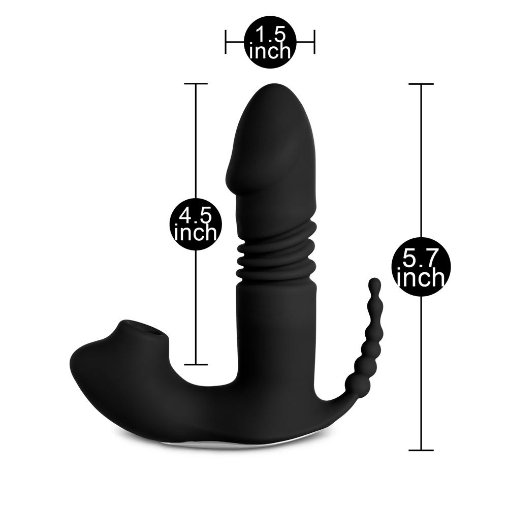 12-Speed Remote Control Black Silicone Thrusting Vibrator with Sucking Function