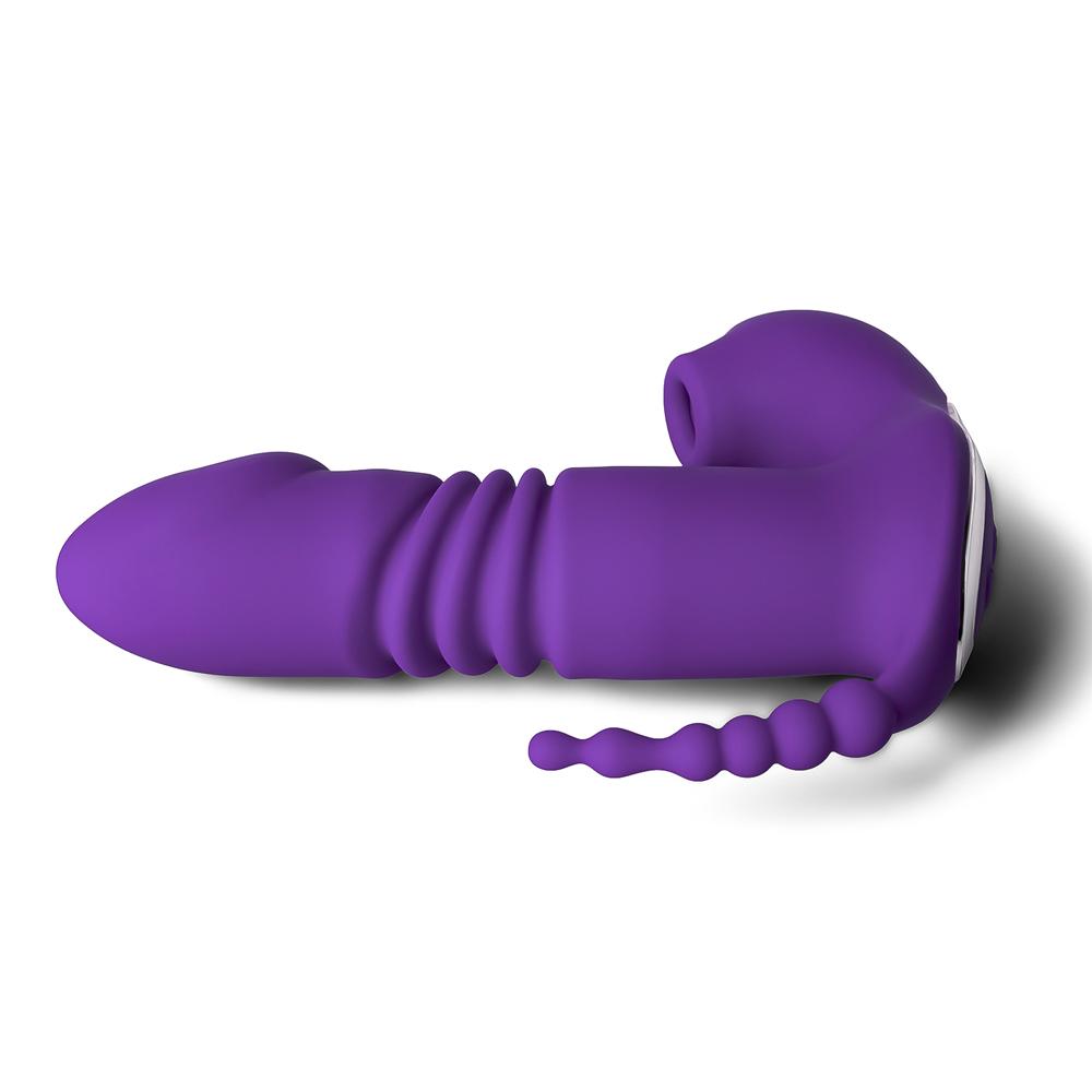 12-Speed Remote Control Purple Silicone Thrusting Vibrator with Sucking Function