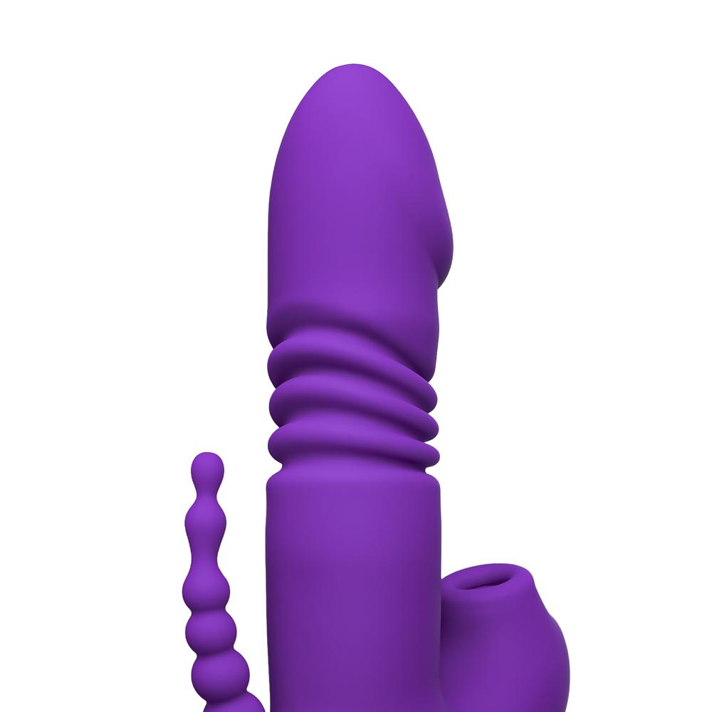 12-Speed Remote Control Purple Silicone Thrusting Vibrator with Sucking Function