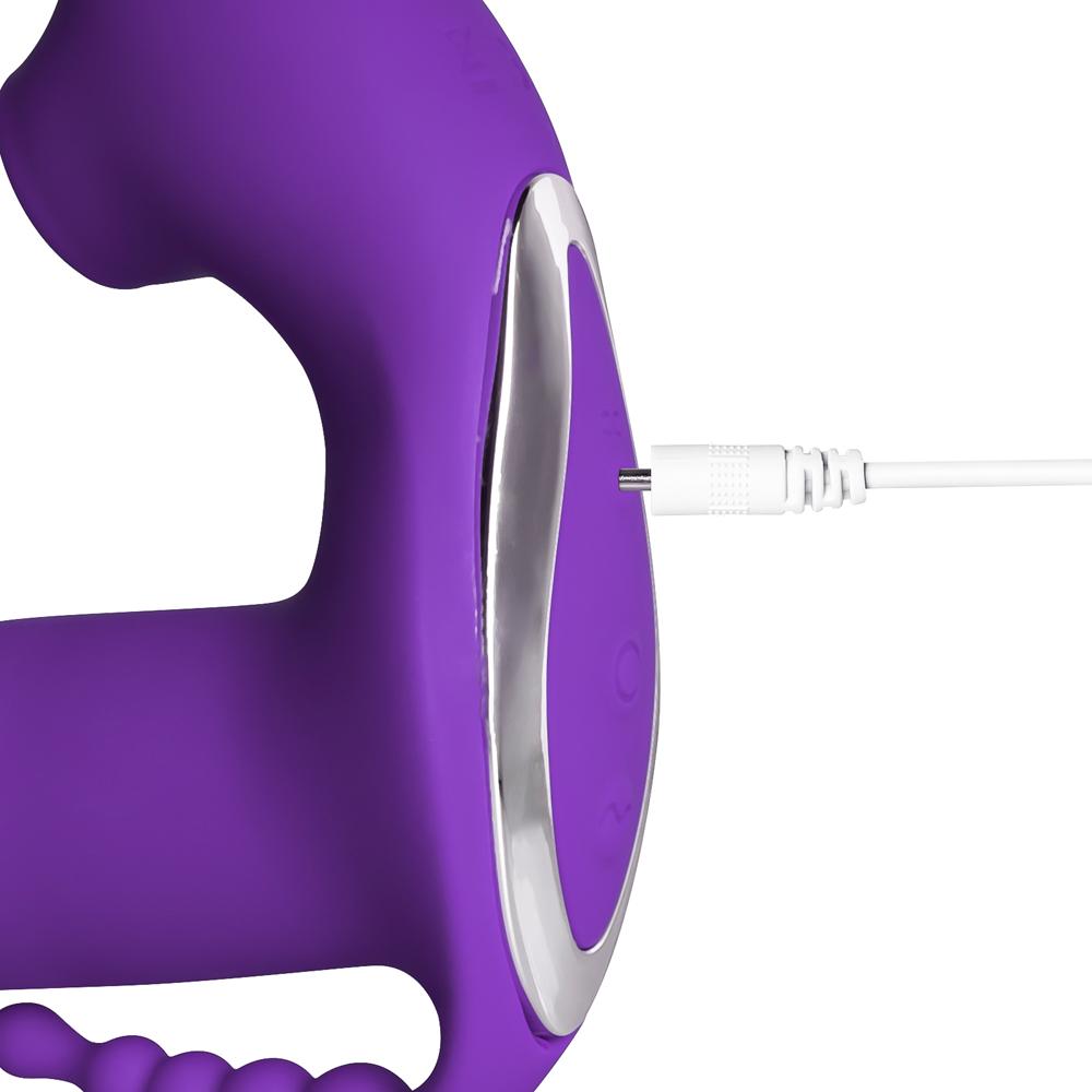 12-Speed Remote Control Purple Silicone Thrusting Vibrator with Sucking Function