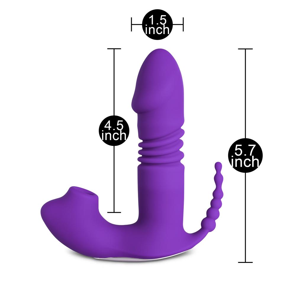 12-Speed Remote Control Purple Silicone Thrusting Vibrator with Sucking Function