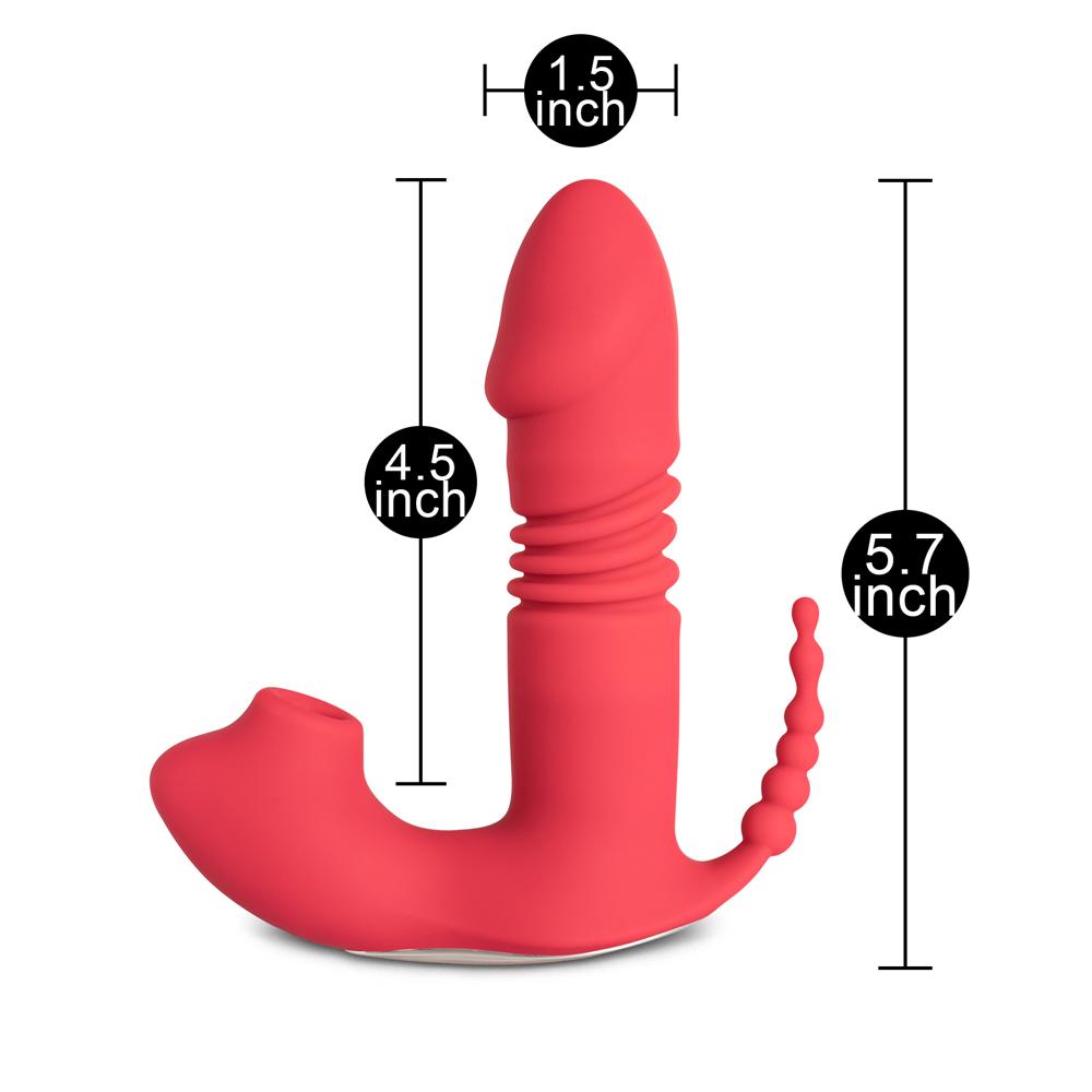 12-Speed Remote Control Red Silicone Thrusting Vibrator with Sucking Function