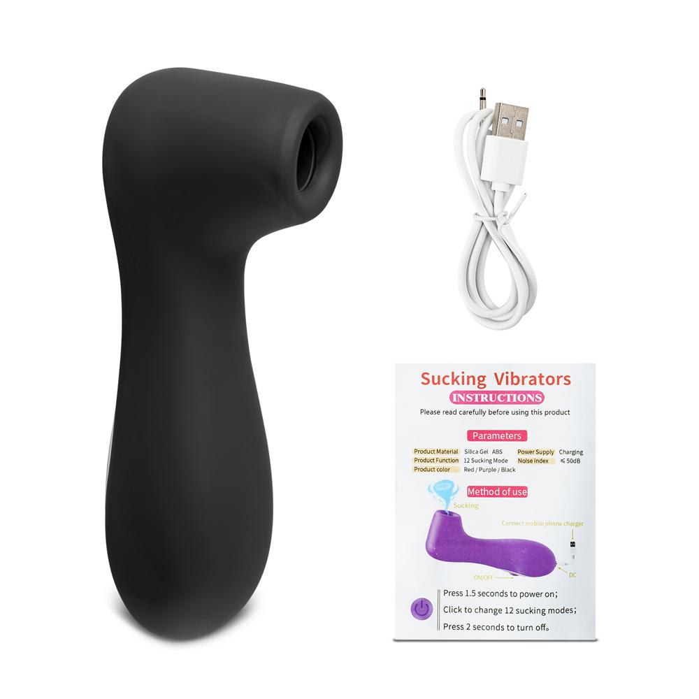 12 Speeds Black Color Silicone Rechargeable Clitoral Stimulator