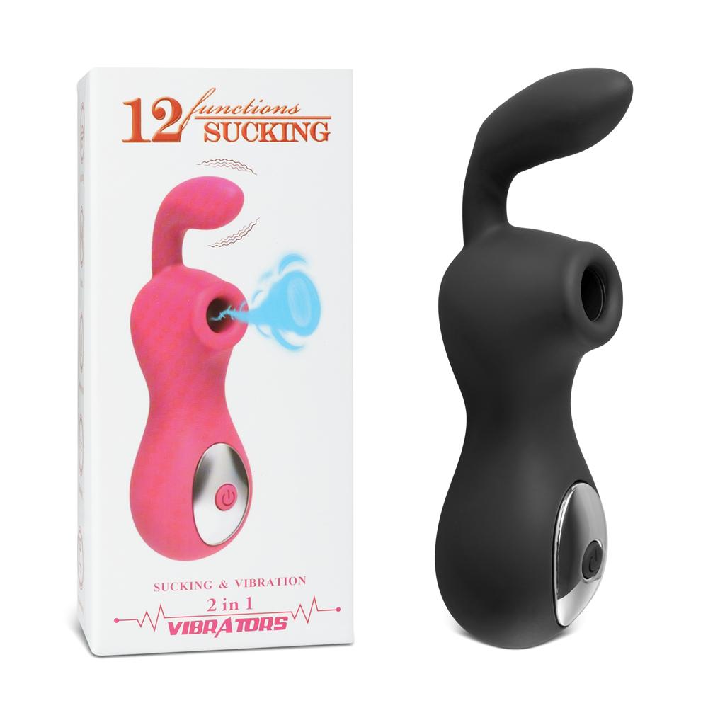 12 Speeds Black Color Silicone Rechargeable Clitoral Stimulator with 2 Motors