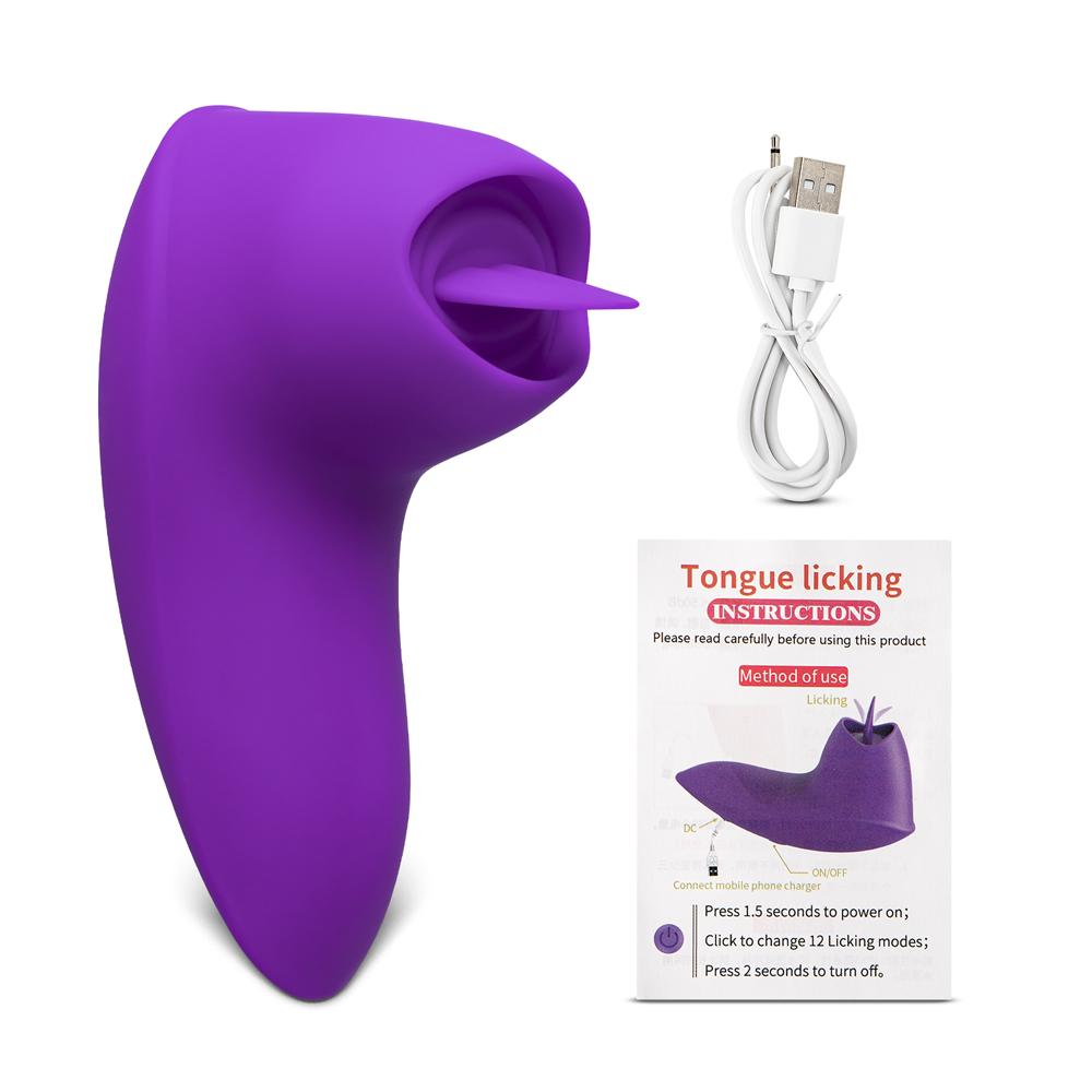 12 Speeds Purple Color Silicone Rechargeable Vibrator with Tongue