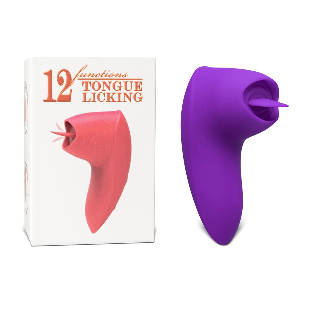 12 Speeds Purple Color Silicone Rechargeable Vibrator with Tongue