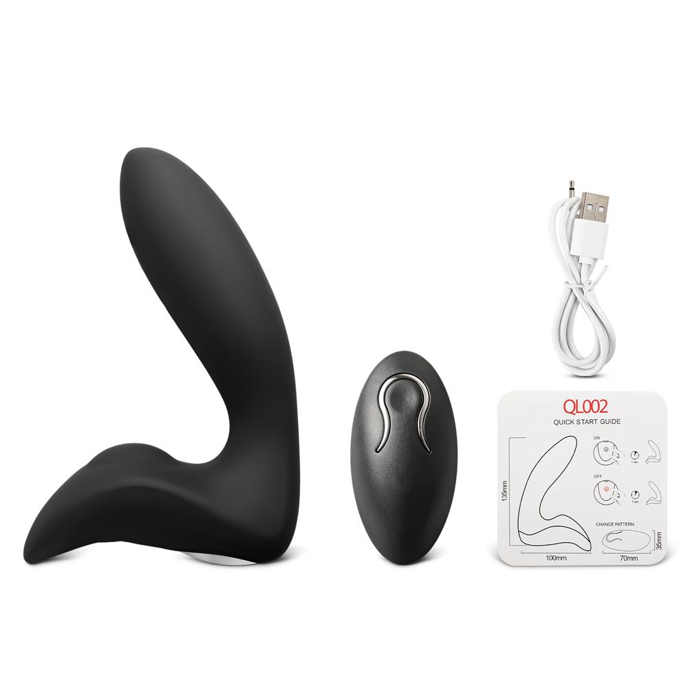 12 Speeds Remote Control Rechargeable Black Silicone Prostate Massager