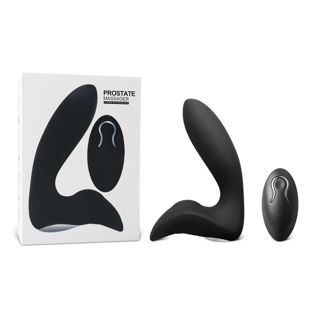 12 Speeds Remote Control Rechargeable Black Silicone Prostate Massager