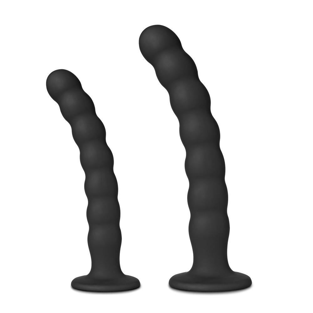 2 PCS Black Color Beaded Silicone Butt Plug