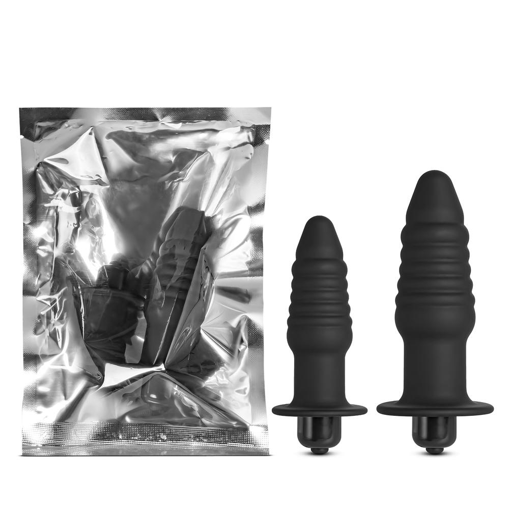 2 PCS Black Color Vibrating Silicone Butt Plug