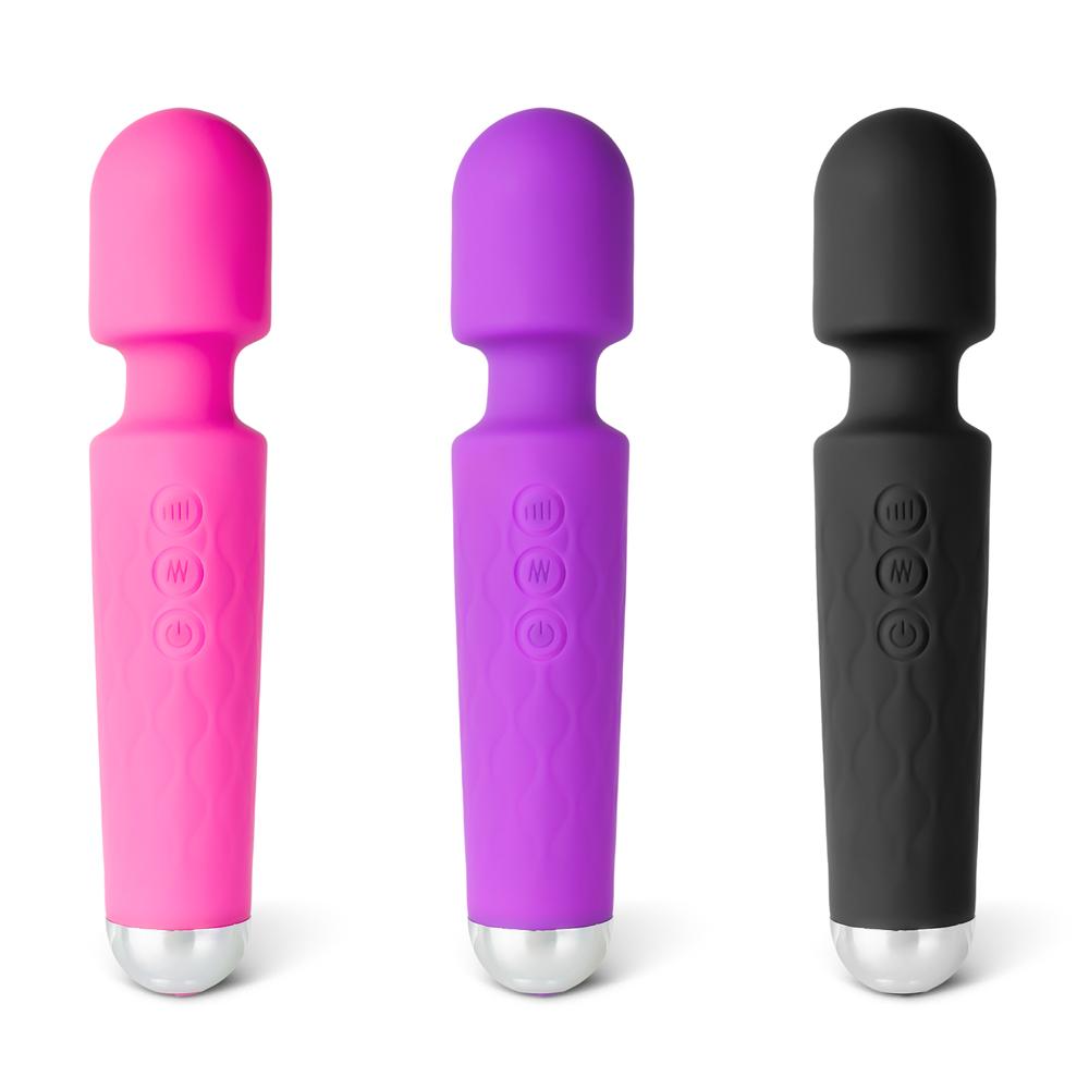 20-Speed Black Silicone Rechargeable Magic Wand Massager