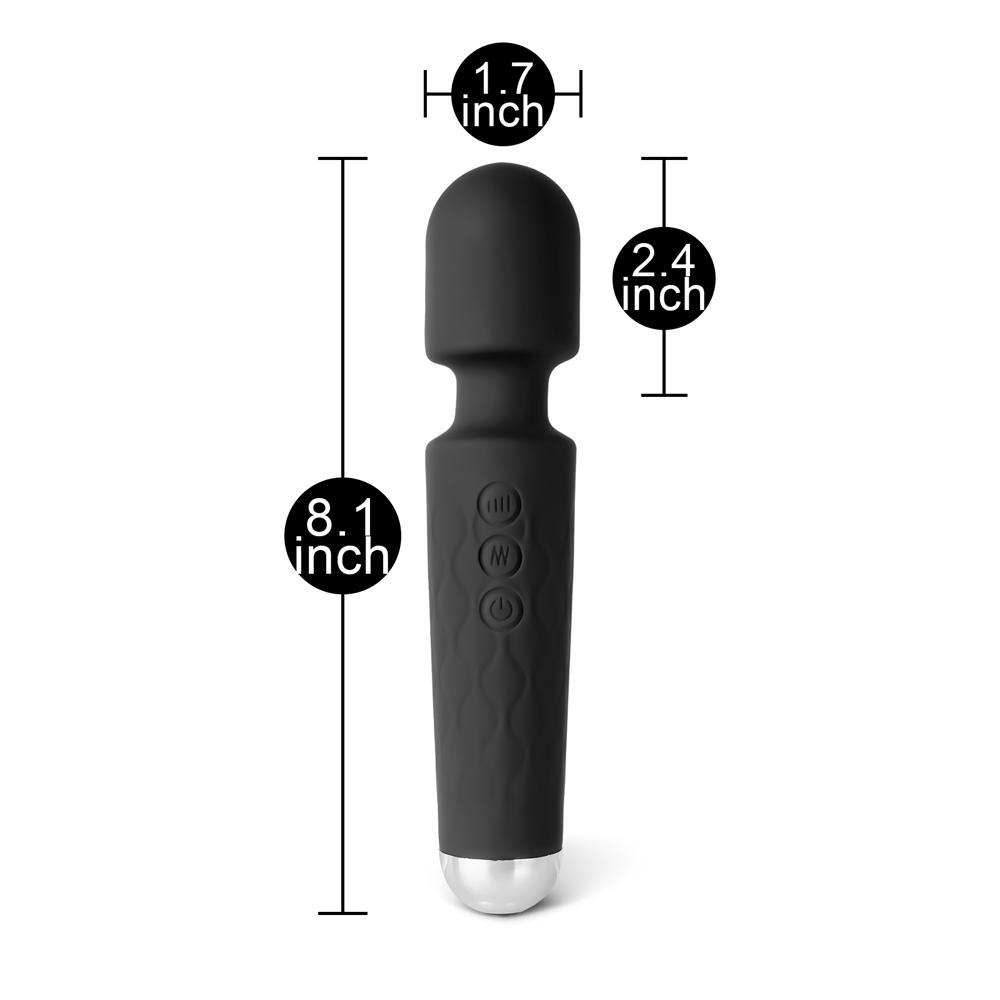 20-Speed Black Silicone Rechargeable Magic Wand Massager