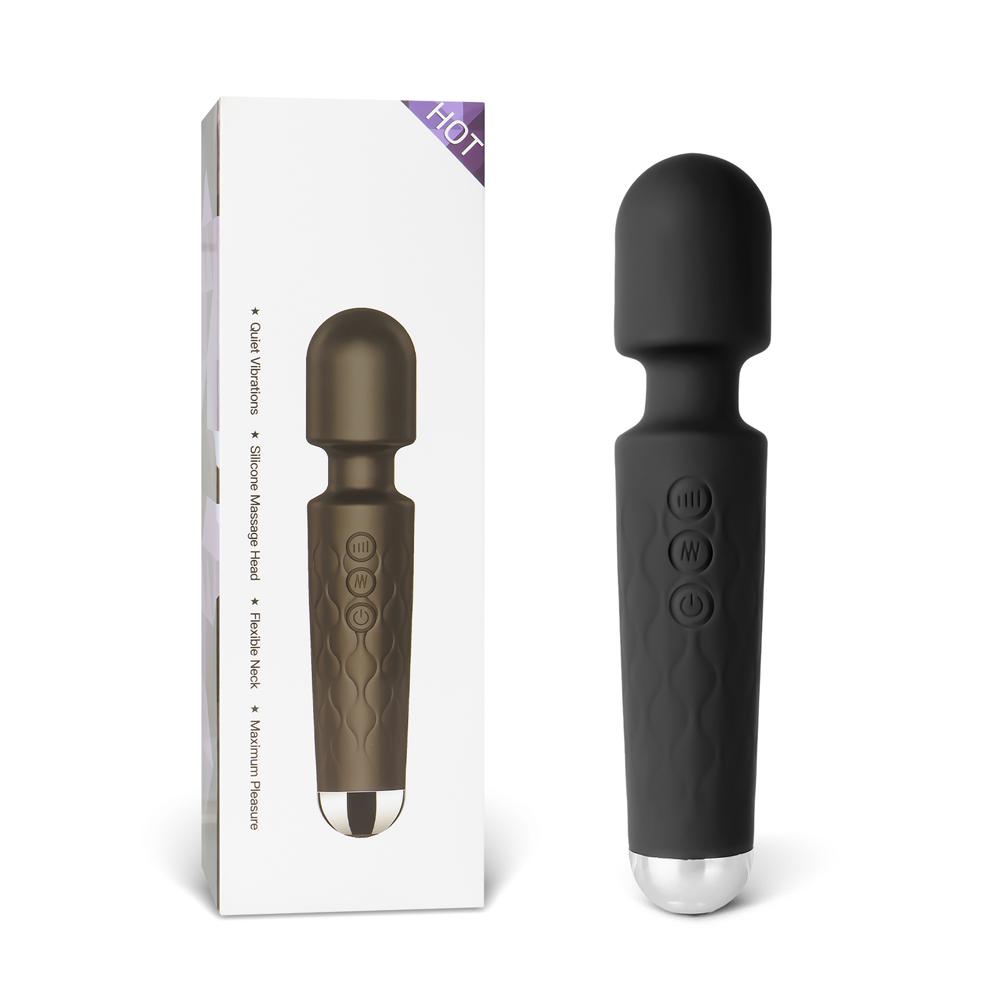 20-Speed Black Silicone Rechargeable Magic Wand Massager