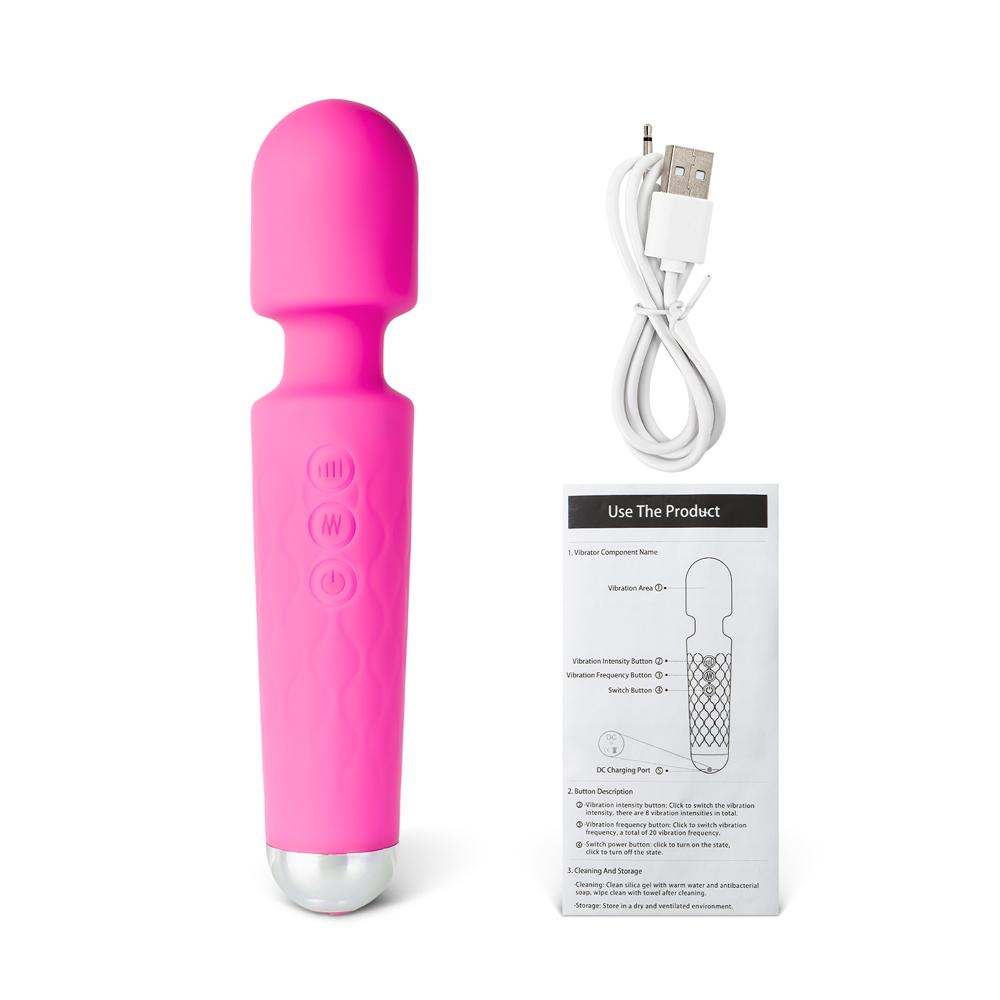 20-Speed Magenta Silicone Rechargeable Magic Wand Massager