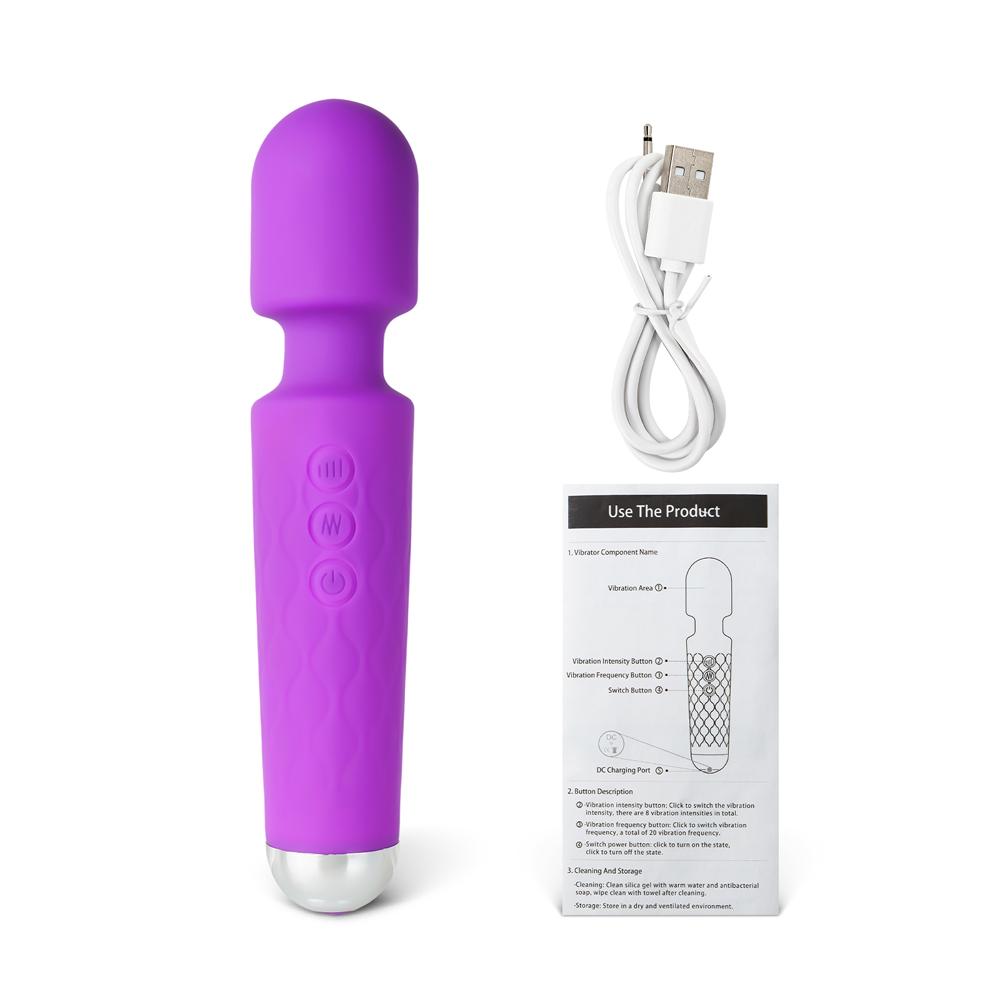 20-Speed Purple Silicone Rechargeable Magic Wand Massager