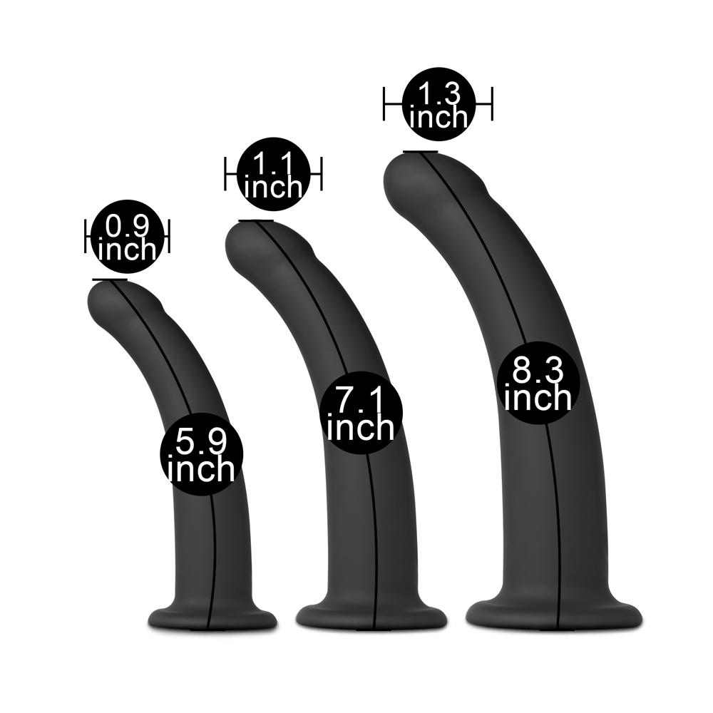 3 PCS Black Color Silicone Curved Dildo Set for Strap On