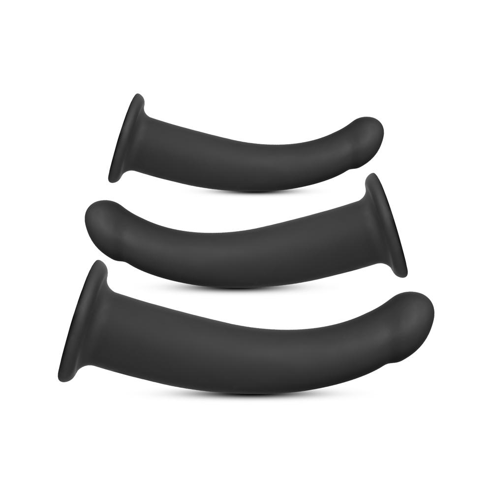 3 PCS Black Color Silicone Curved Dildo Set for Strap On