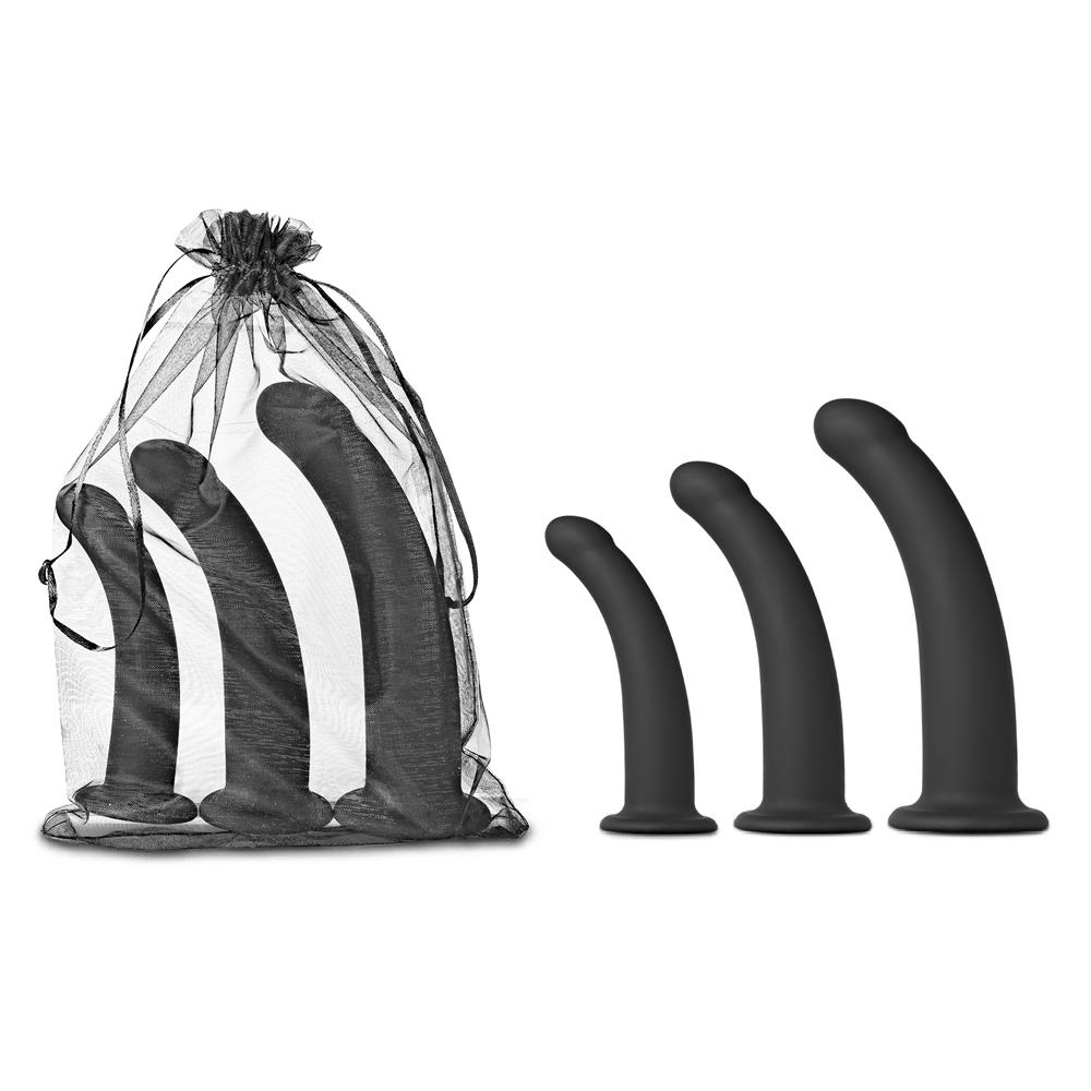 3 PCS Black Color Silicone Curved Dildo Set for Strap On