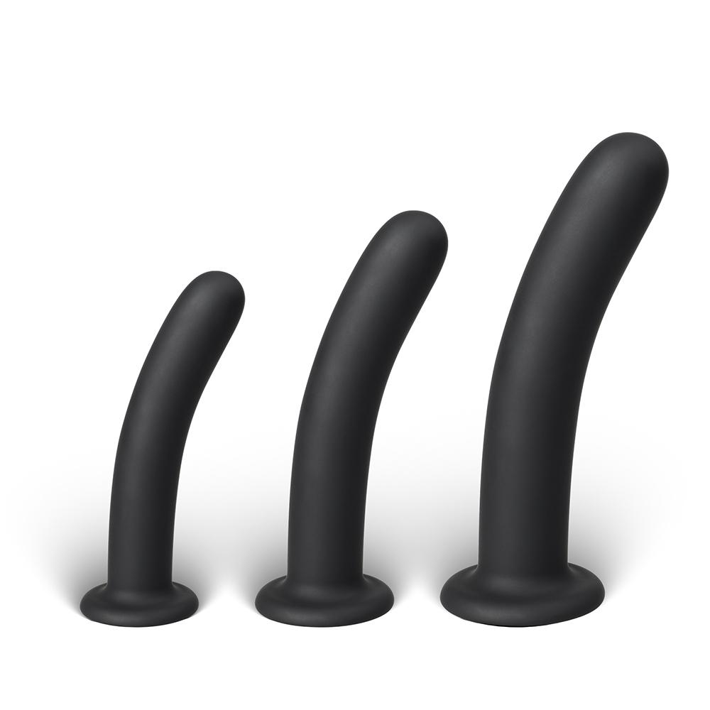 3 PCS Black Color Silicone Dildo Set For Strap On