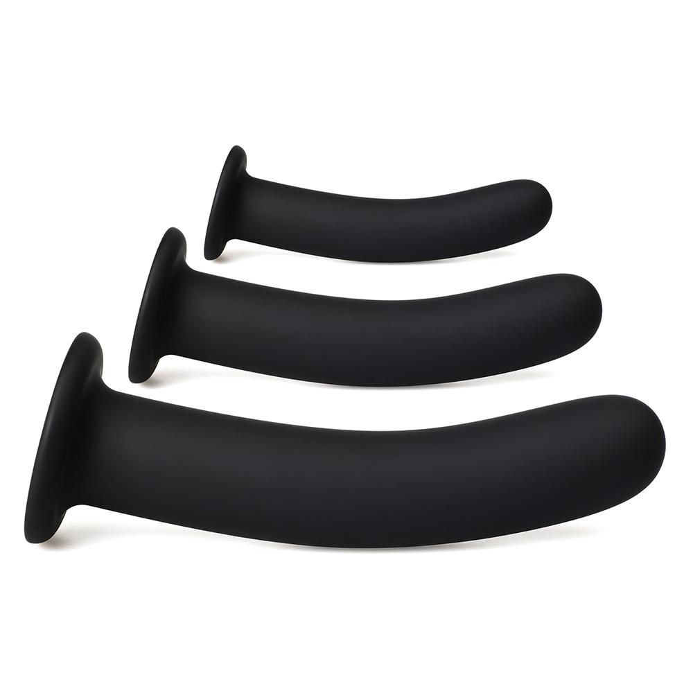 3 PCS Black Color Silicone Dildo Set For Strap On