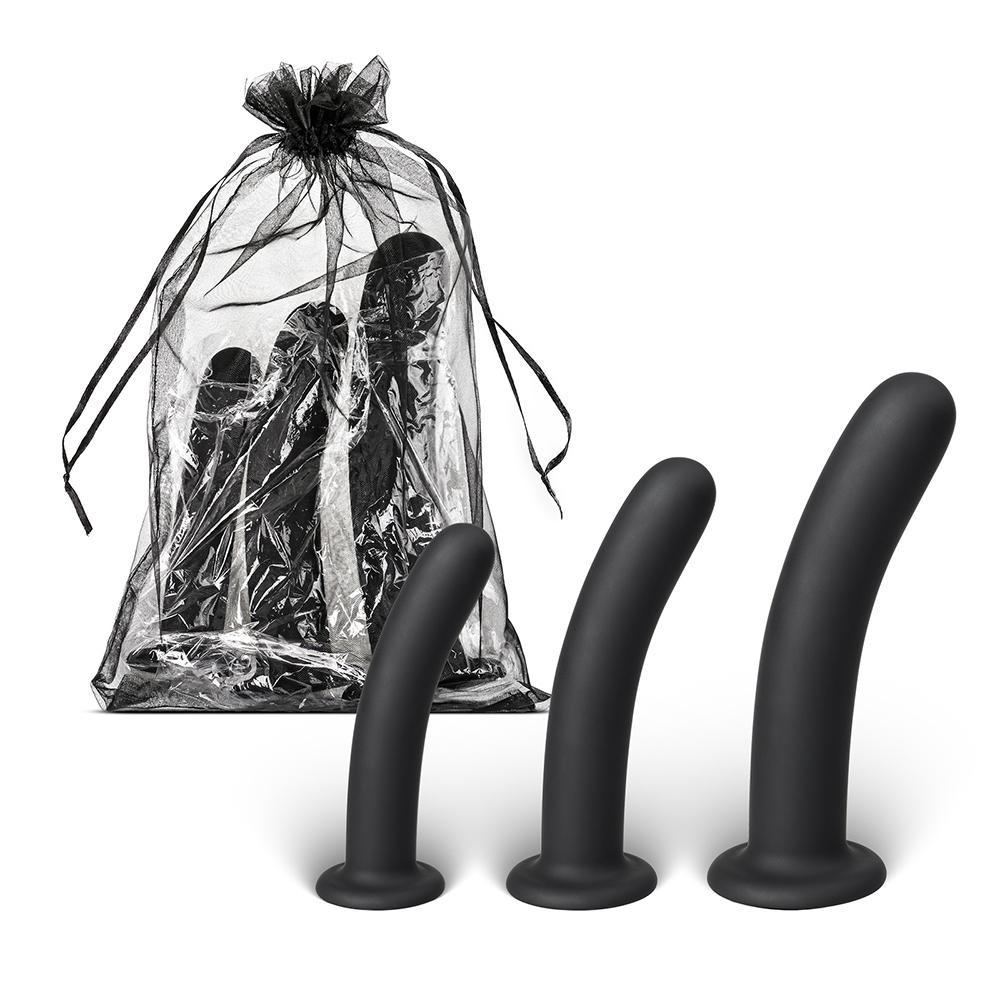 3 PCS Black Color Silicone Dildo Set For Strap On