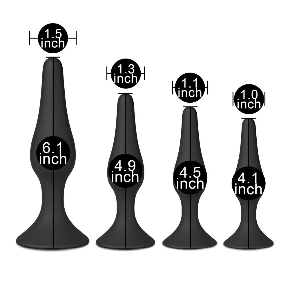 4 PCS Black Color Silicone Butt Plug Set