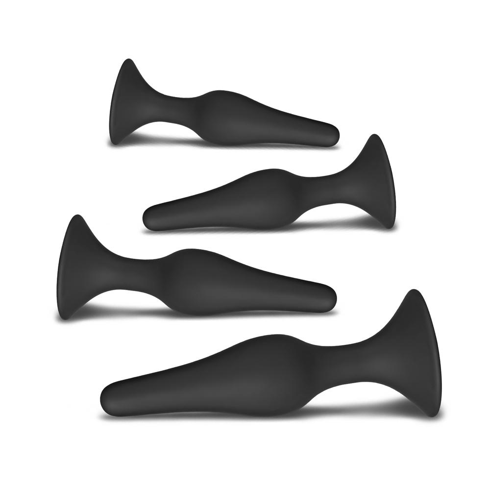 4 PCS Black Color Silicone Butt Plug Set