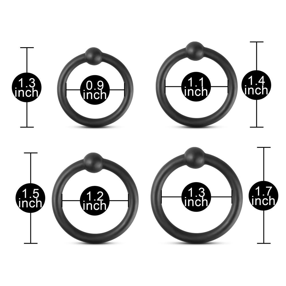 4 PCS Black Color Silicone Cock Ring Kit