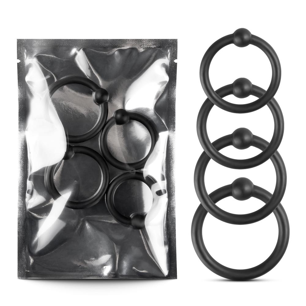 4 PCS Black Color Silicone Cock Ring Kit